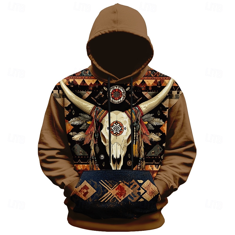Per uomo Mucca Teschi Felpe con cappuccio Moda Quotidiano Manica Lunga Girocollo Ferie Uscire Abbigliamento casual alla moda Marrone Coulisse Autunno Inverno progettista del 2025 a $29.99 –P1