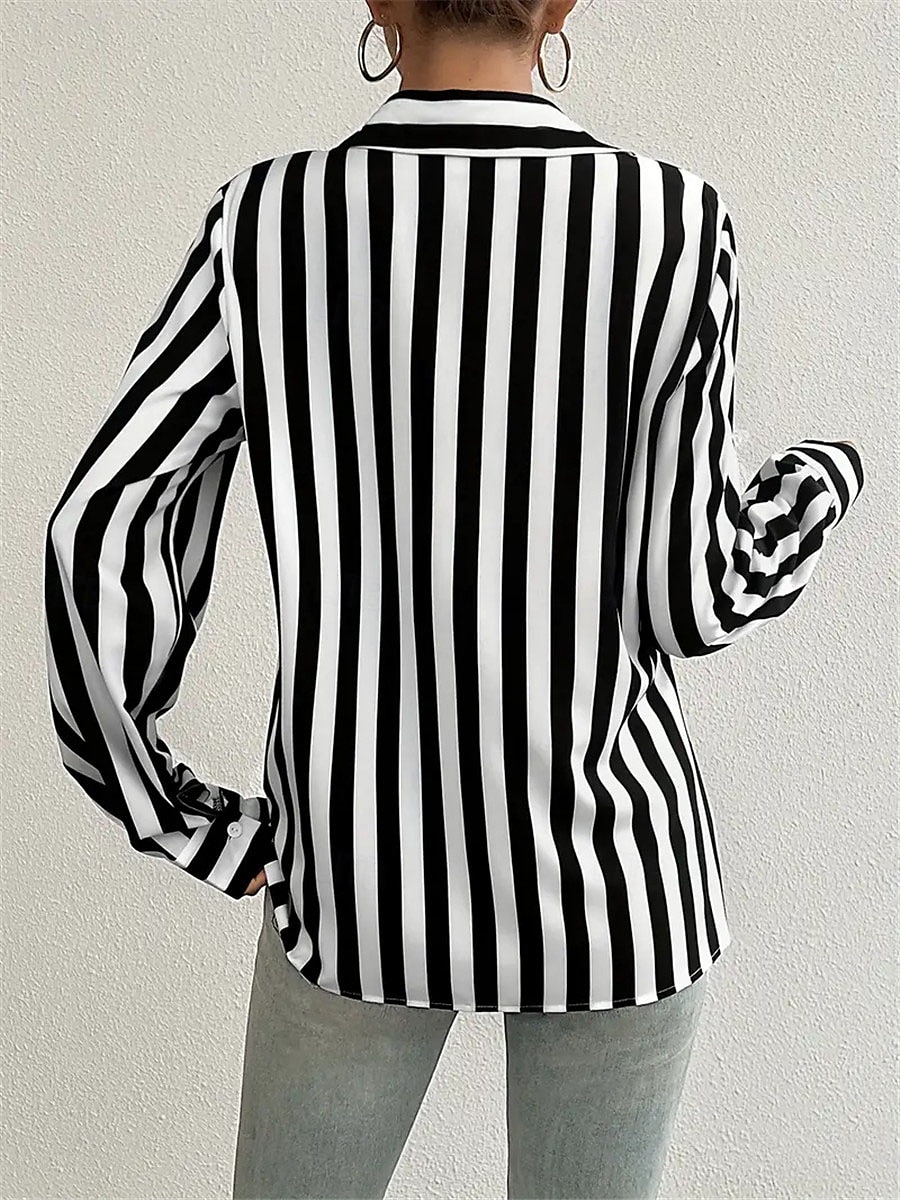 Women's Shirt Striped Casual Long Sleeve Shirt Collar Regular Tops Work Daily Buttons Print Black Spring Fall Winter 2025 - $32.99 –P2
