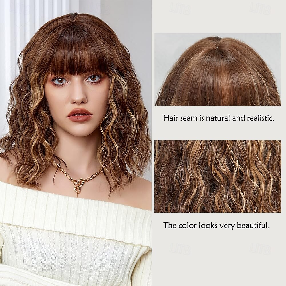 Short Wig Shoulder Length Bob Curly Wavy Wig With Bangs for Women Charming Heat-resistant Synthetic Hair Wigs for Date Daily Use 2025 - $19.49 –P9