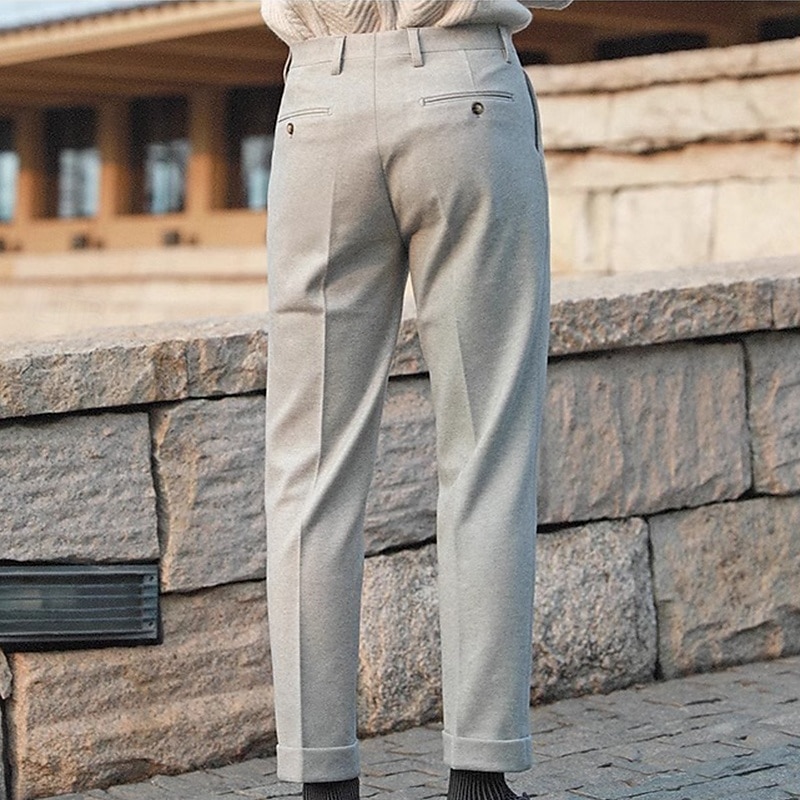 Men's Dress Pants Woolen Pants Trousers Pleated Pants Suit Pants Pocket Plain Comfort Soft Full Length Party Business Daily Elegant Fashion Dark Gray Beige 2025 - $28.99 –P5