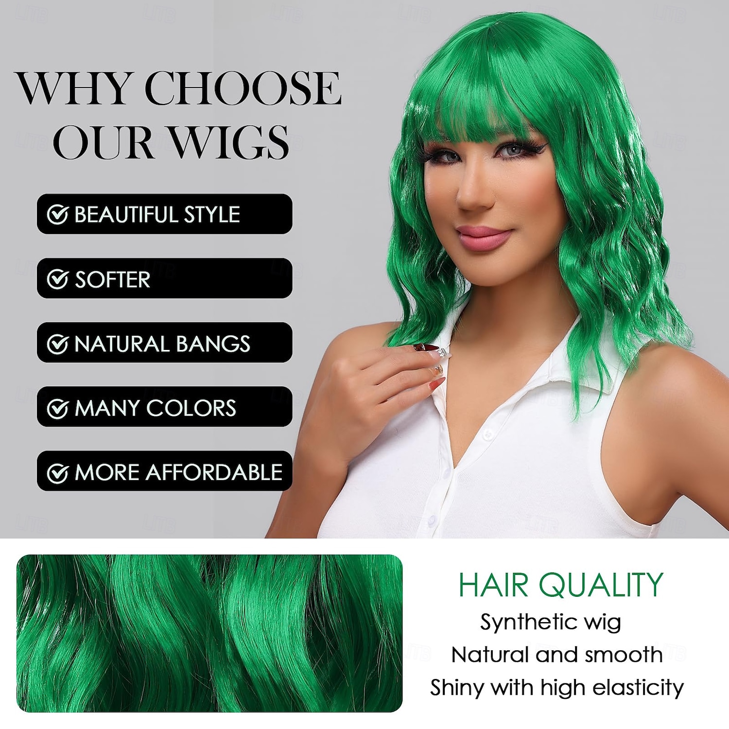 Short Wavy Wig with Bangs for Women Curly Bob Synthetic Wigs for Daily Use Costume Cosplay St.Patrick's Day Wigs 2025 - $18.49 –P6