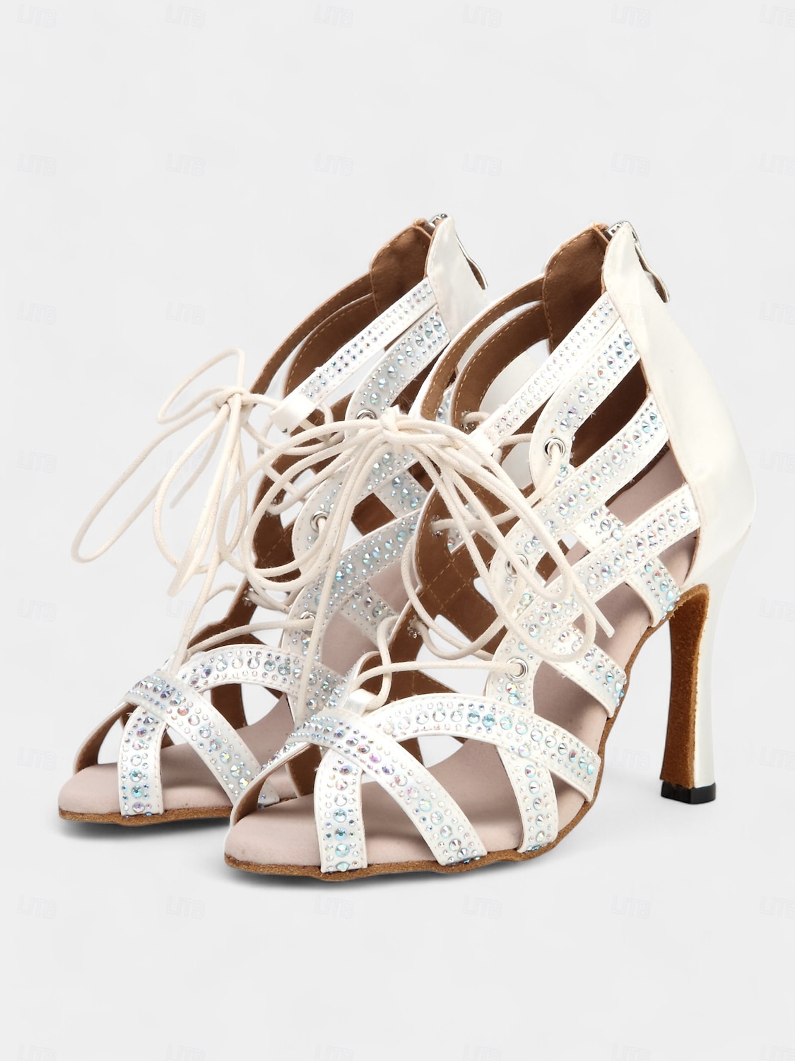 chaussures de danse latine en satin pour femmes avec lanières en cristal, bout ouvert et talon aiguille - parfaites pour la danse de salon et la performance de 2025 ? $54.99 –P8