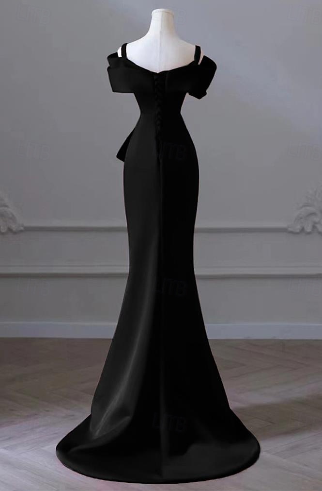 Wedding Dresses Mermaid / Trumpet Cowl Neck Short Sleeve Court Train Taffeta Bridal Gowns With Bow(s) 2025 - $157.99 –P2
