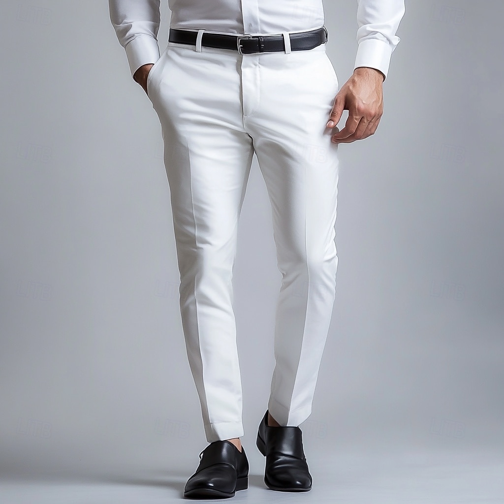 Herren Anzughose lange Hose schwarz weiß dunkelmarine einfarbig mikroelastisch Standard Fit 2024 2025 - $41.99 –P1