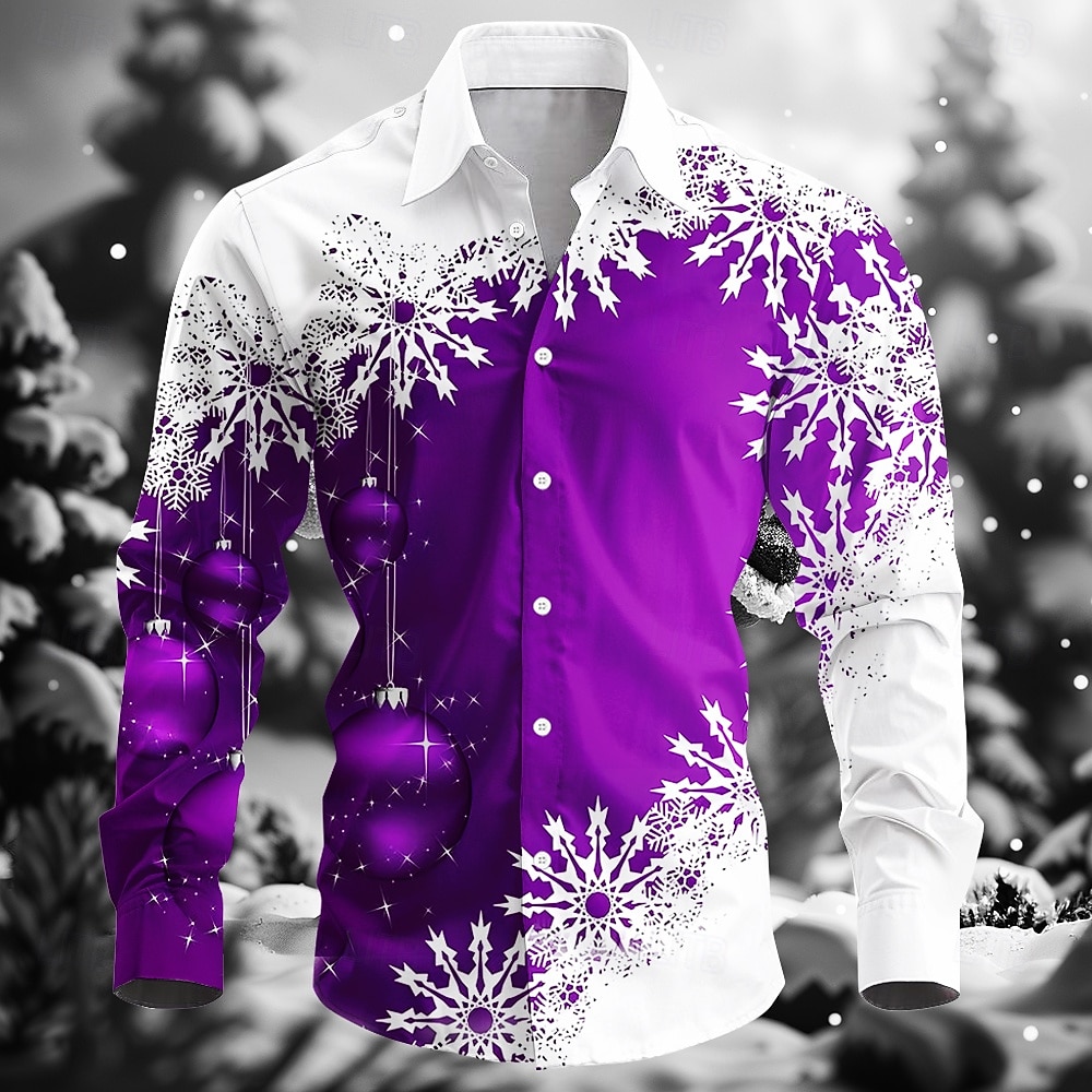 Crăciun Bărbați Fulg zăpadă Cămașă de designer Manșon Lung Stațiune Moda Casual Crăciun Petrecere Iarnă Primăvara & toamnă Răsfrânt Guler Cămașă Butonul sus Albastru piscină Roșu-aprins Mov Trifoi 2026 - $28.99 –P6