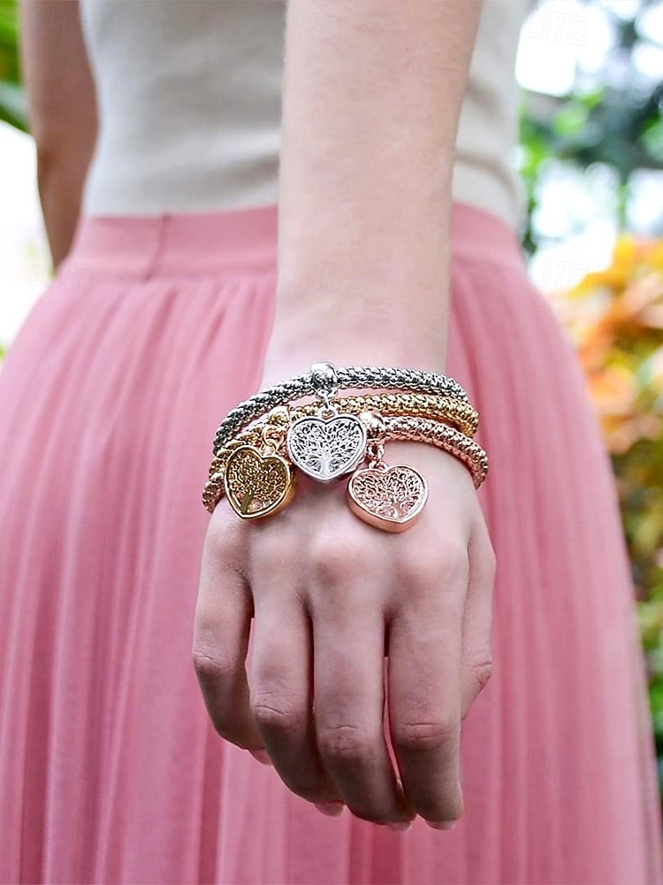 Zestaw bransoletek z zawieszkami w kształcie serca i drzewa życia - wielokolorowe plecione bransoletki damskie do układania w stosy w stylu boho, idealne do codziennych stylizacji lub jako prezent 2026 - $9.99 –P3