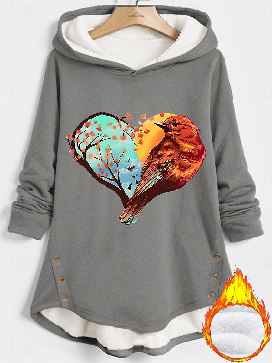 Hanorac cu inimă pentru femei de Valentine's pulover casual Sherpa imprimeu cu inimă îmbrăcăminte stradală zilnică cu glugă butoane buzunar mânecă lungă roz închis albastru gri toamnă iarnă 2025 - $38.99 –P5