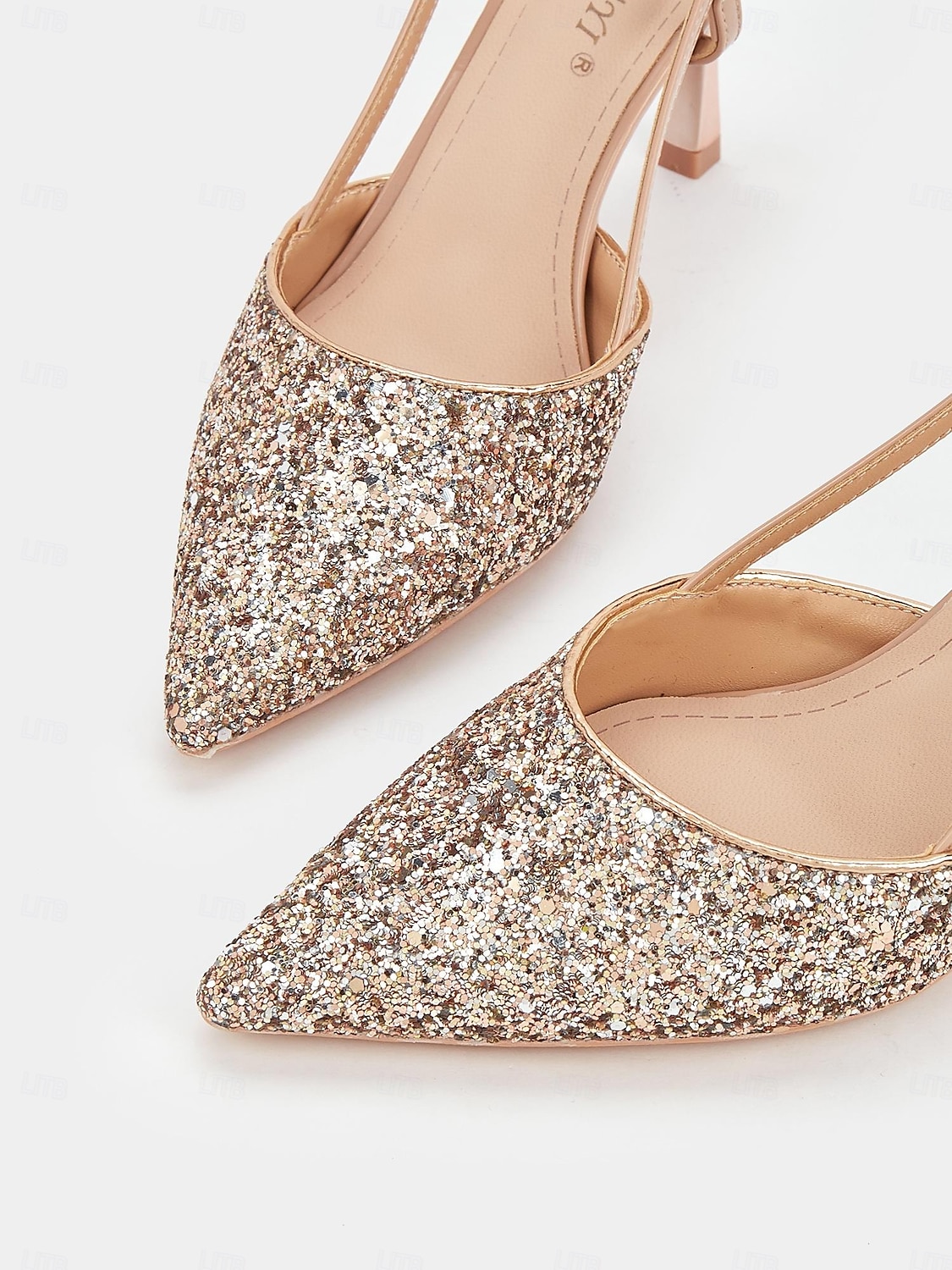 csillogó rózsa arany slingback sarkú cipő állítható bokapánttal és női cicasarkú - ideális esküvőkre és különleges alkalmakra 2025 - $54.99 –P7
