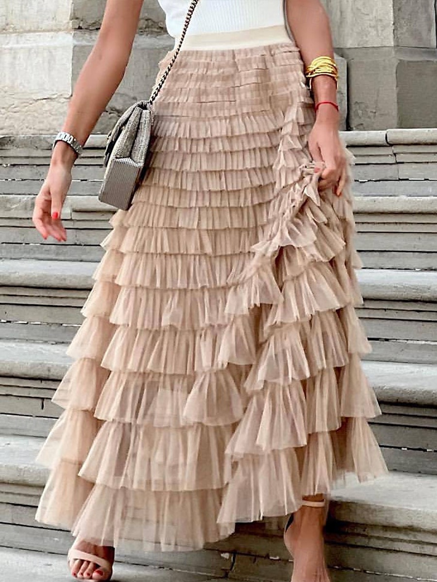 dam lång kjol maxi kjolar lapptäcke enfärgad semesterfest vår, höst, vinter, sommar elegant mode svart rosa khaki 2025 - $25.99 –P5