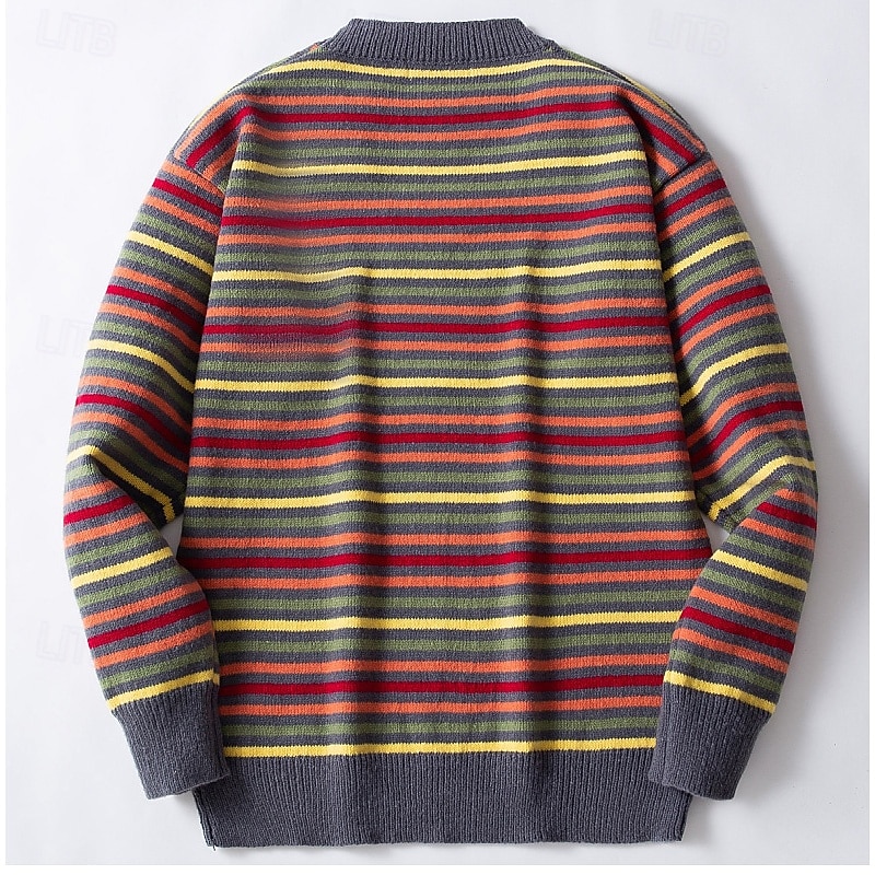 Homens Suéter Pulôver suéter suéter listrado Suéter de Natal Estriado Robusto Tricotar Clássico Arco-Íris Gola Redonda Natal Roupa de Malha Natal Casa Roupa Outono Inverno Vermelho M L XL de 2025 por $37.99 –P3