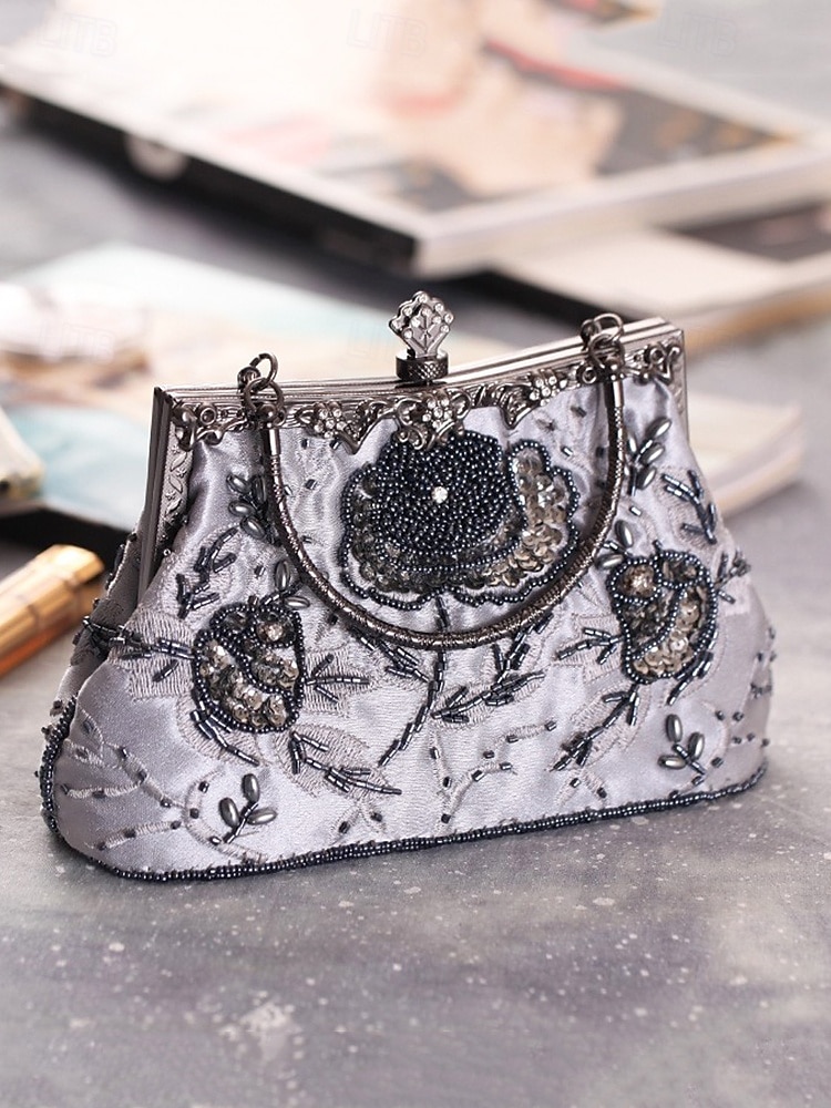 Women's Vintage Green Velvet Handbag with Beaded Floral Embroidery and Metal Frame – Elegant Evening Bag 2025 - $59.99 –P7