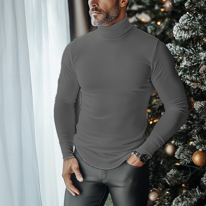 Voor heren T-shirt Coltrui Shirt met lange mouwen Lange mouw Opstaand Herfst winter Effen Lichtgewicht Klassiek Casual Klassiek Buiten Casual Sport Zwart Wit Grijs Top T-shirt voor mannen 2025 - $12.99 –P2