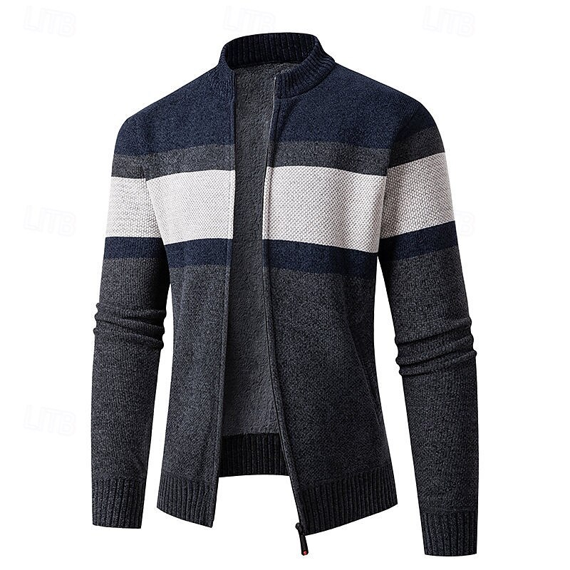 Herren Jacquard-Pullover Strickjacke Kurzer Pullover Strickpullover Gerippt Gehäkelt Stricken Standard Strick Jacquard Kariert / Gestreift / Chevron Stehkragen Modisch Klassisch Freizeitskleidung 2025 - $36.99 –P6