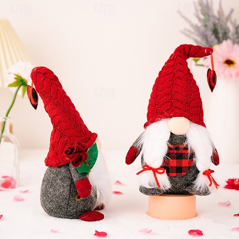 Valentine's Day Gnome Decor, Love Gnome with Heart and Roses, Romantic Plush Mr. and Mrs. Gnome for Tiered Tray Decor, Perfect Holiday Gift 2025 - $11.99 –P5