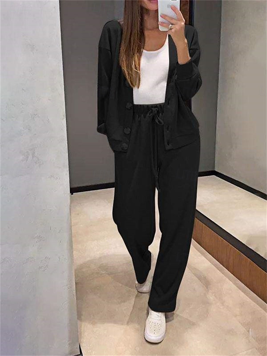 Loungewear-Set für Damen, Strickjacke, Jogginghose, Kordelzug, neutrales Taupe, entspannte Passform, bequemes Home-Casual-Outfit, Frühling, Herbst, vielseitige Größen 2025 - $36.99 –P5
