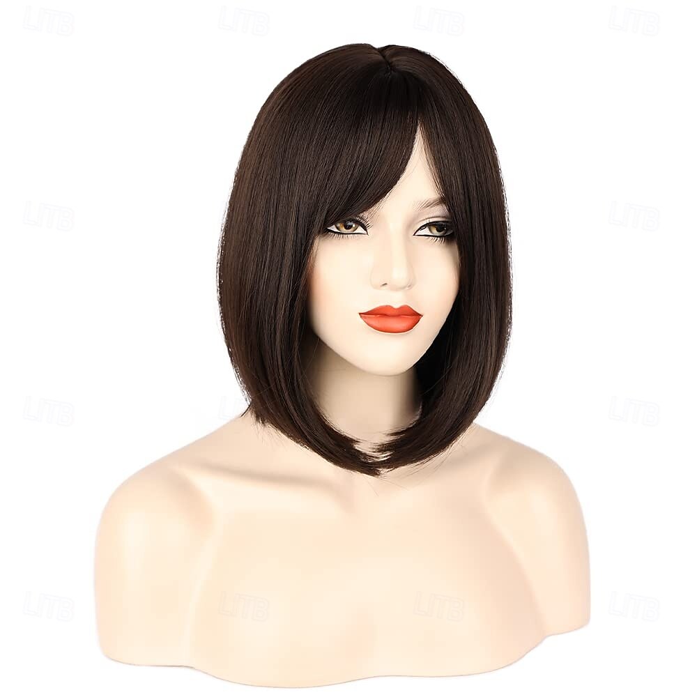 perruque bob avec frange perruques pour femmes look naturel perruque courte avec frange super douce &perruque synthétique résistante à la chaleur avec frange latérale, perruque droite facile à porter de 2025 ? $18.99 –P5