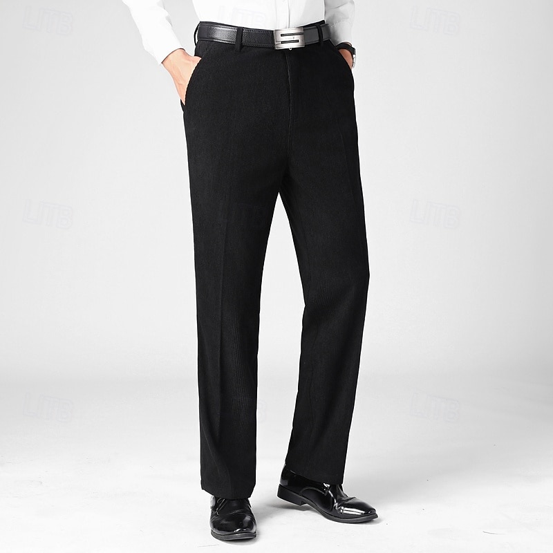 Men's Dress Pants Corduroy Pants Trousers Chinos Buttons Pocket Solid Color Comfort Formal Party Work Fashion Classic Style Black Navy Blue Micro-elastic 2025 - $16.49 –P18