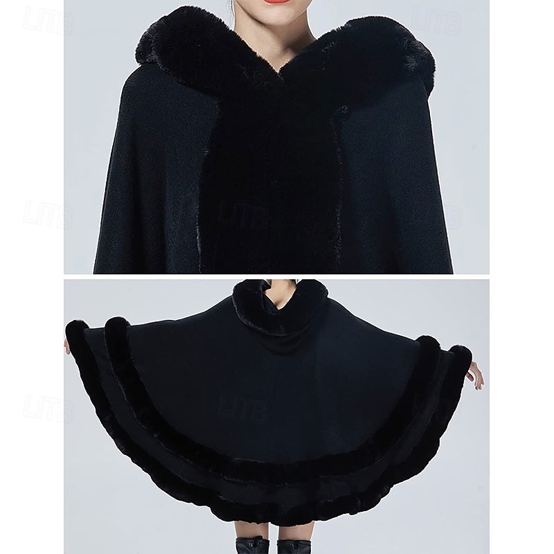 mulheres com capuz poncho capa xale de pele sintética envoltório com acabamento de pele cardigan sem mangas elegante capa moda tops casaco de 2025 por $93.99 –P11