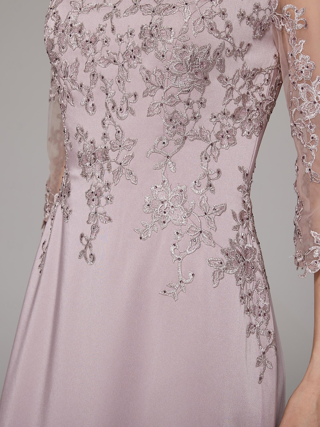 Sukienka sheath na plażę Sukienka matki panny młodej Elegancka Dekolt bateau Długość do podłogi Satyna 3/4 długości rękaw z aplikacjami koronkowymi 2025 - $186.99 –P5