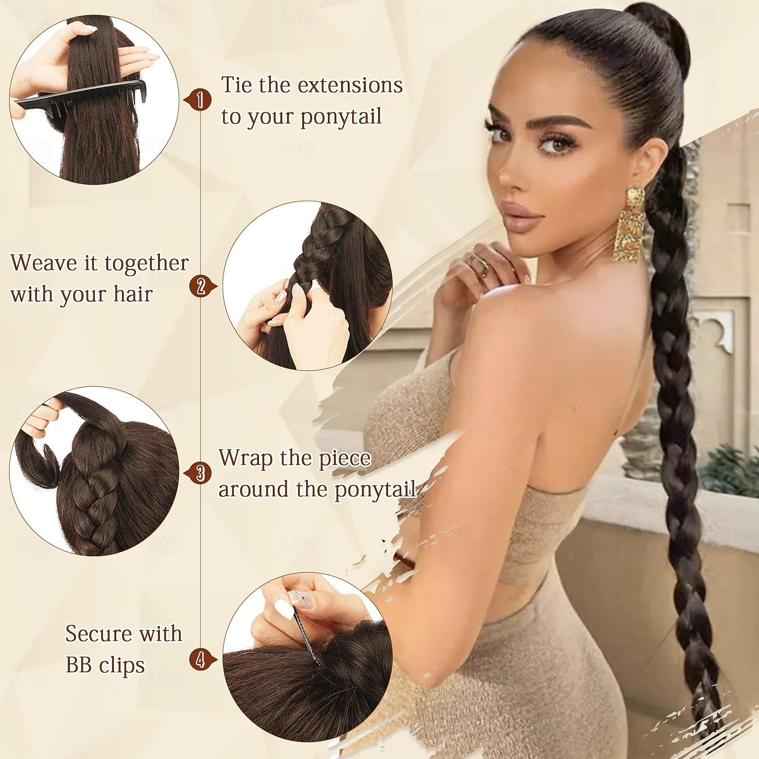 Long Braid Ponytail Extension with Hair Tie Straight Sleek Wrap Around Hair Extensions Braid Pony Tail Fluffy Natural Soft Synthetic Hairpieces for Women Daily Wear 2025 - $14.49 –P6