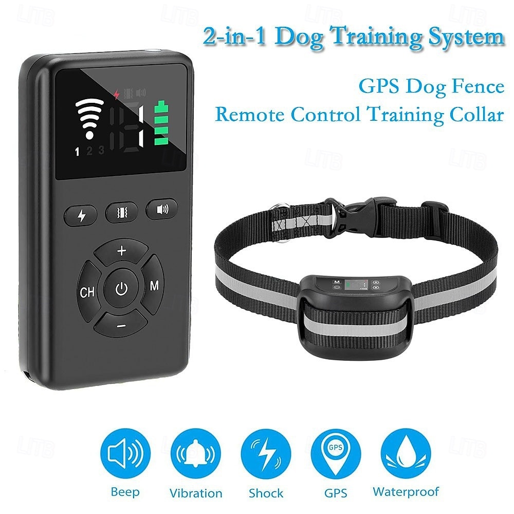 2 In 1 Outdoor Dog Pets GPS Fence & Training Collar Anti Runaway Wireless Boundary Containment Easy Setup Waterproof Rechargeabe 2025 - $136.99 –P1