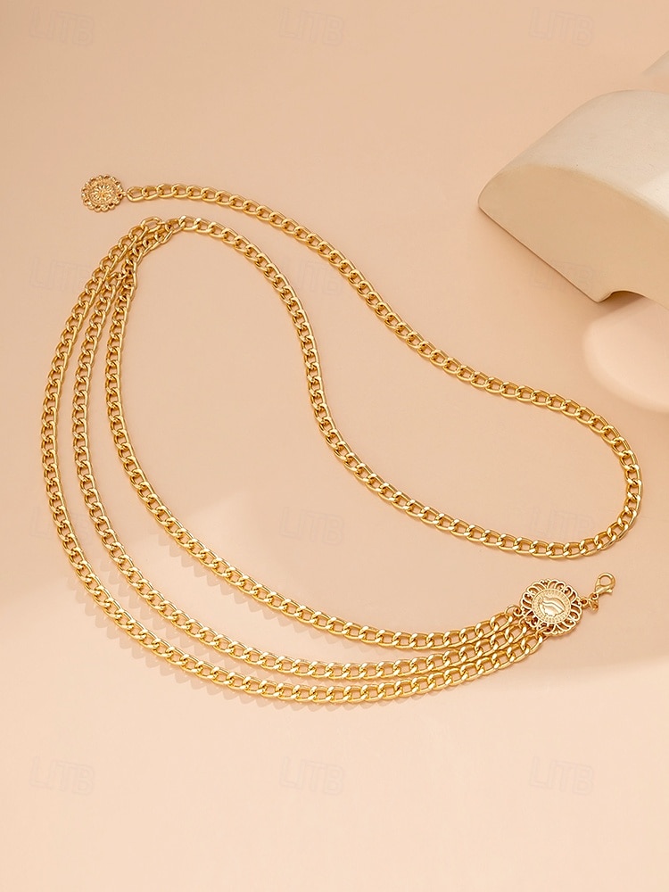 Women's Gold Chain Belt with Multi-Layer Design and Decorative Medallions - Perfect for Dresses, Evening Wear, and Party Looks 2025 - $9.99 –P1