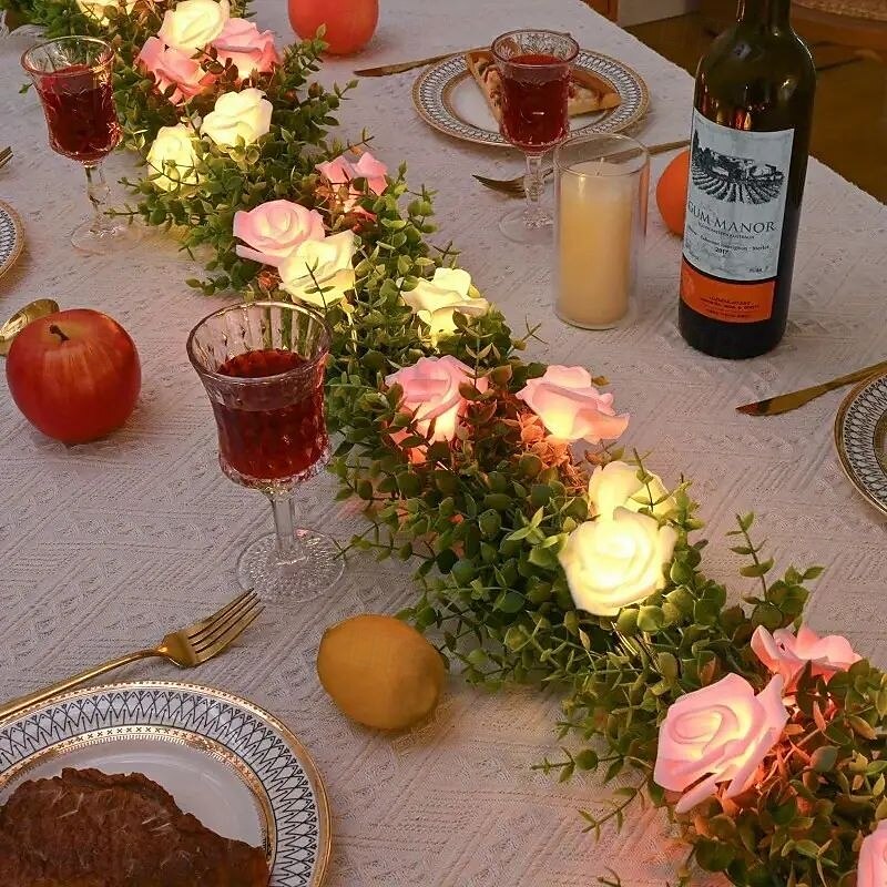 Valentijns guirlande lichtsnoer 1,8 m 20 leds op batterijen, lichtsnoer, rozen hangende wijnstok, kunstmatige guirlande, vergroening, bruiloft, kerstmis, feest, thuis, achtergrond, muur, tafel, tuin, balkon, decoratie 2025 - $14.49 –P2