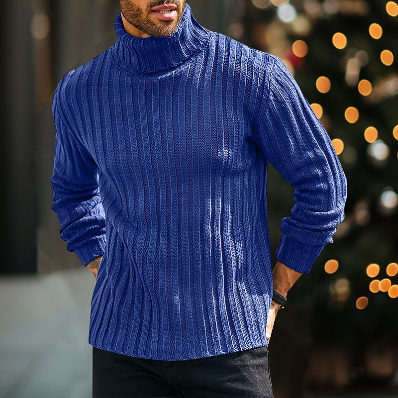 Herren Rollkragenpulli Pullover Gerippt Stricken Standard Strick Schmaler Schnitt Glatt Rollkragen Moderne zeitgenössische Arbeit Freizeitskleidung Bekleidung Winter Frühling & Herbst Schwarz Blau M 2026 - $36.99 –P2