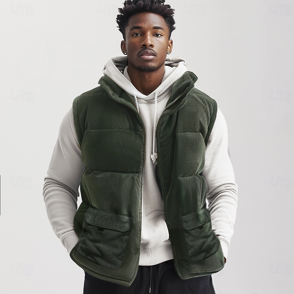 Per uomo Gilet in pile Gilet da esterno Gilet Punk Attivo Autunno Inverno Poliestere Tinta unica Dolcevita Nero Marrone chiaro Verde militare Gilet del 2025 a $30.99 –P1
