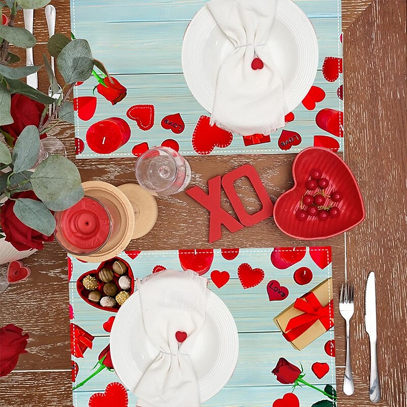 Valentijnsdag placemats set van 4 romantische en decoratieve placemats met hart- of rozenpatronen duurzaam en hittebestendig perfect om een vleugje liefde toe te voegen aan uw eettafeldecoratie 2025 - $12.99 -P5