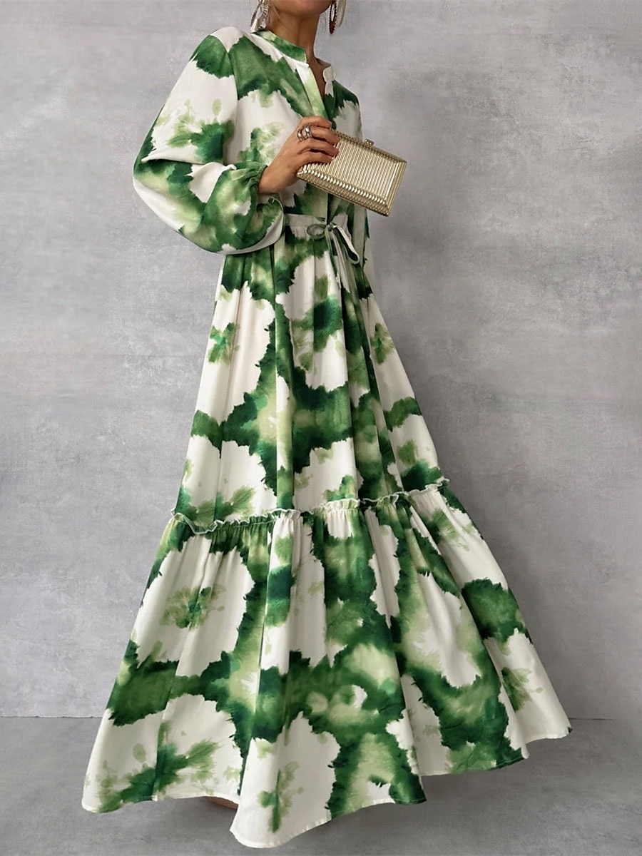 Damen Blumen Maxikleid mit Schlitz am Hals Langarm Sommer Frühling 2025 - $57.99 –P1