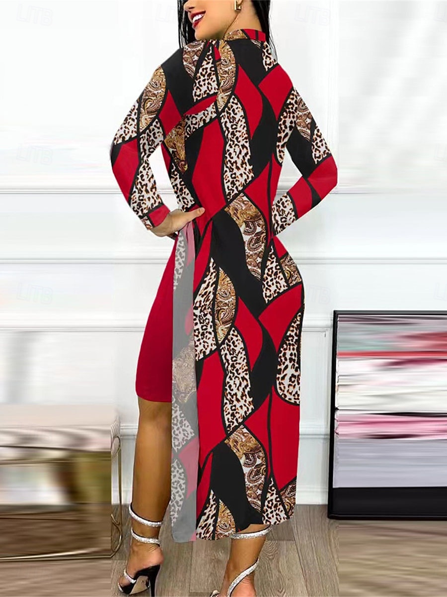 Damen Kleid-Set Casual kleid Brautkleider schlicht Leopard Farbblock Bedruckt Midikleid Langarm Ständer Outdoor Täglich Gelb Rote Marinenblau Sommer Frühling Regular Fit 2025 - $37.99 –P3