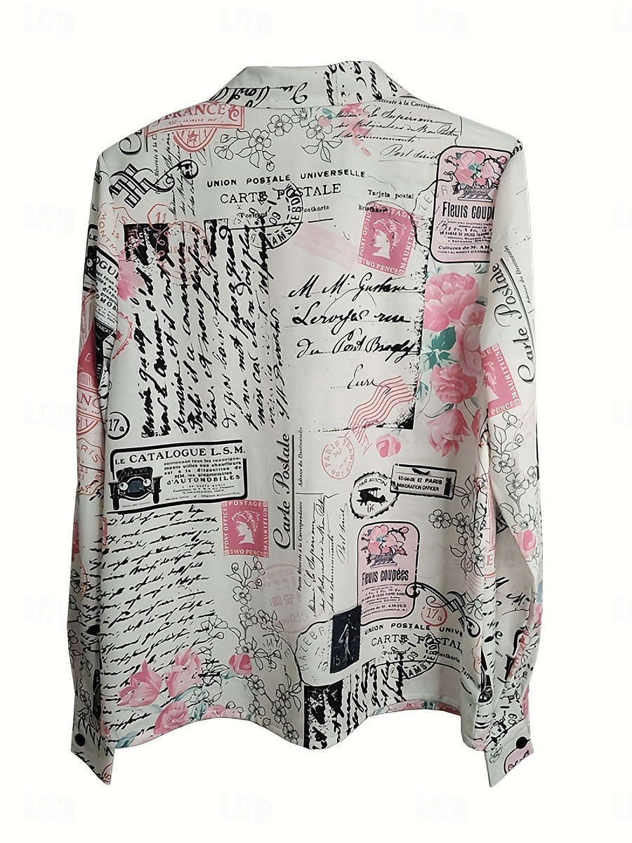 Női Ing Szöveg Alkalmi Hosszú ujj Állógallér Normál felsők Munka Napi Gombok Nyomtatott Fehér Tavasz Ősz Tél 2025 - $32.99 –P2