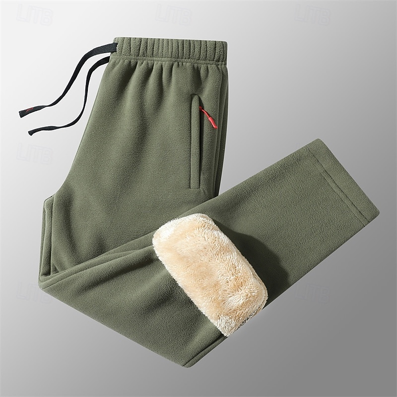 Men's Sherpa Athletic Pants Trousers Straight Leg Sweatpants Pocket Drawstring Elastic Waist Plain Comfort Warm Sports Outdoor Daily Fashion Casual ArmyGreen Black Micro-elastic 2026 - $25.99 –P1