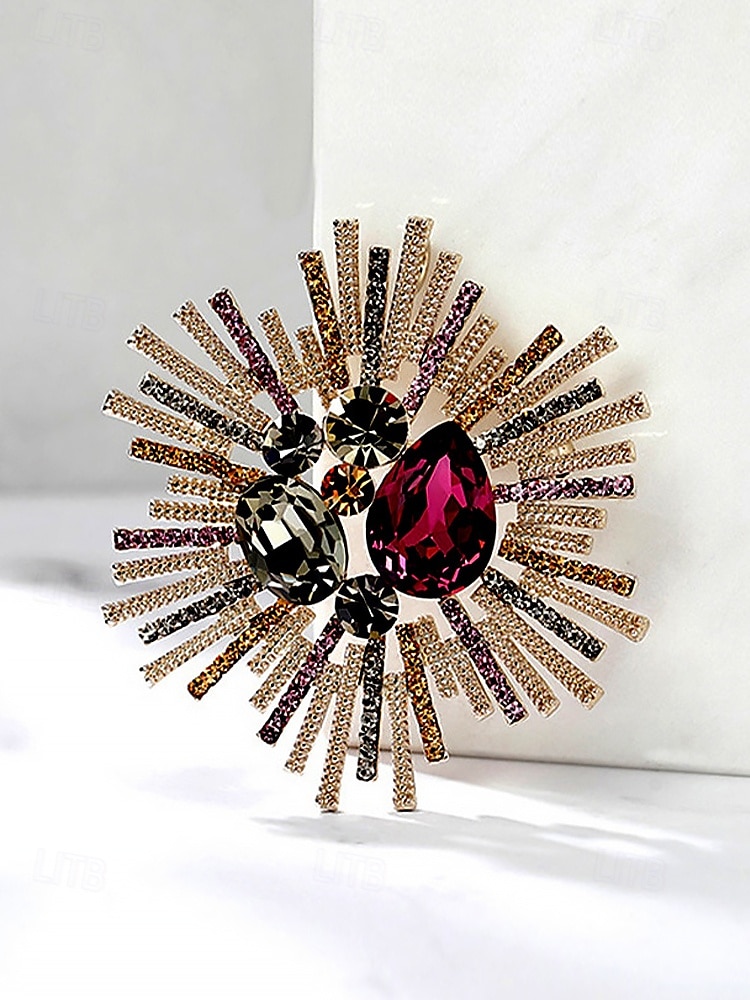 női vintage stílusú sunburst bross rózsaszín és kristály drágakövekkel – elegáns kitűző hivatalos öltözékhez 2025 - $9.99 –P5