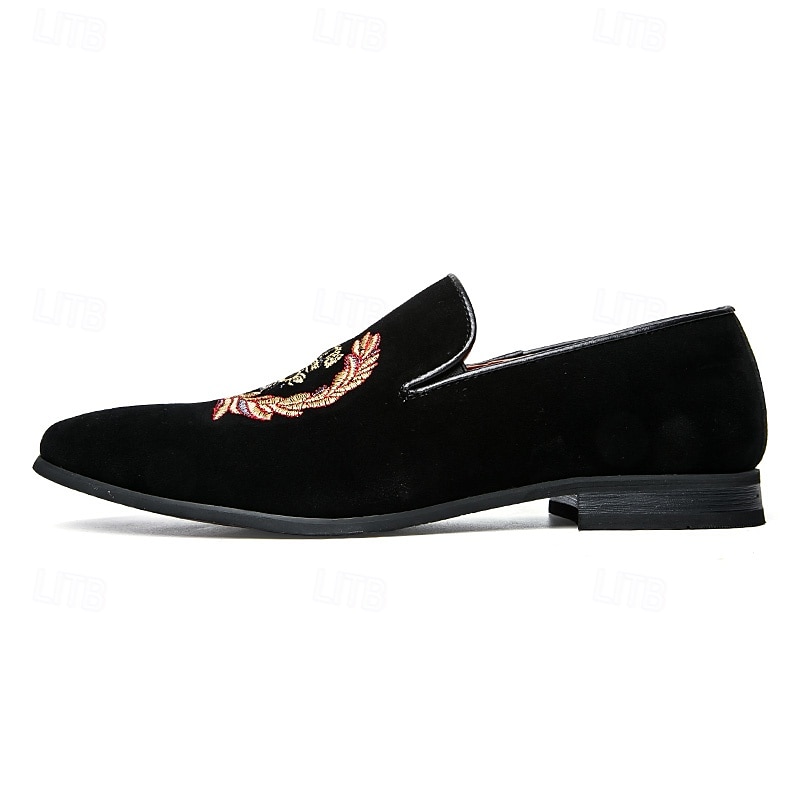 pánské černé sametové vyšívané mokasíny s královským designem koruny – luxusní slip-on společenské boty na formální události a večírky 2025 - $54.99 –P5