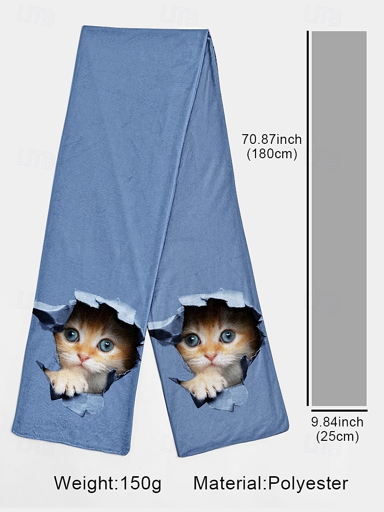 Women's Soft Blue Cat Print Scarf – Adorable Peekaboo Kitten Design, Cozy and Cute Accessory for Cat Lovers 2025 - $18.99 –P6