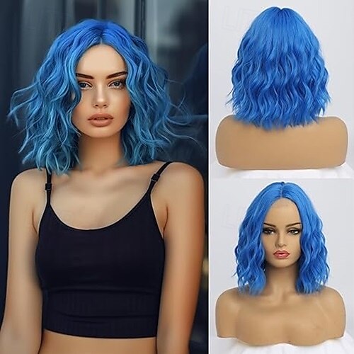 parrucche corte ondulate per donne lunghezza alle spalle riga centrale parrucche caschetto ricce ondulate parrucca sintetica in fibra resistente al calore dall'aspetto naturale per uso quotidiano alle del 2025 a $18.99 –P5
