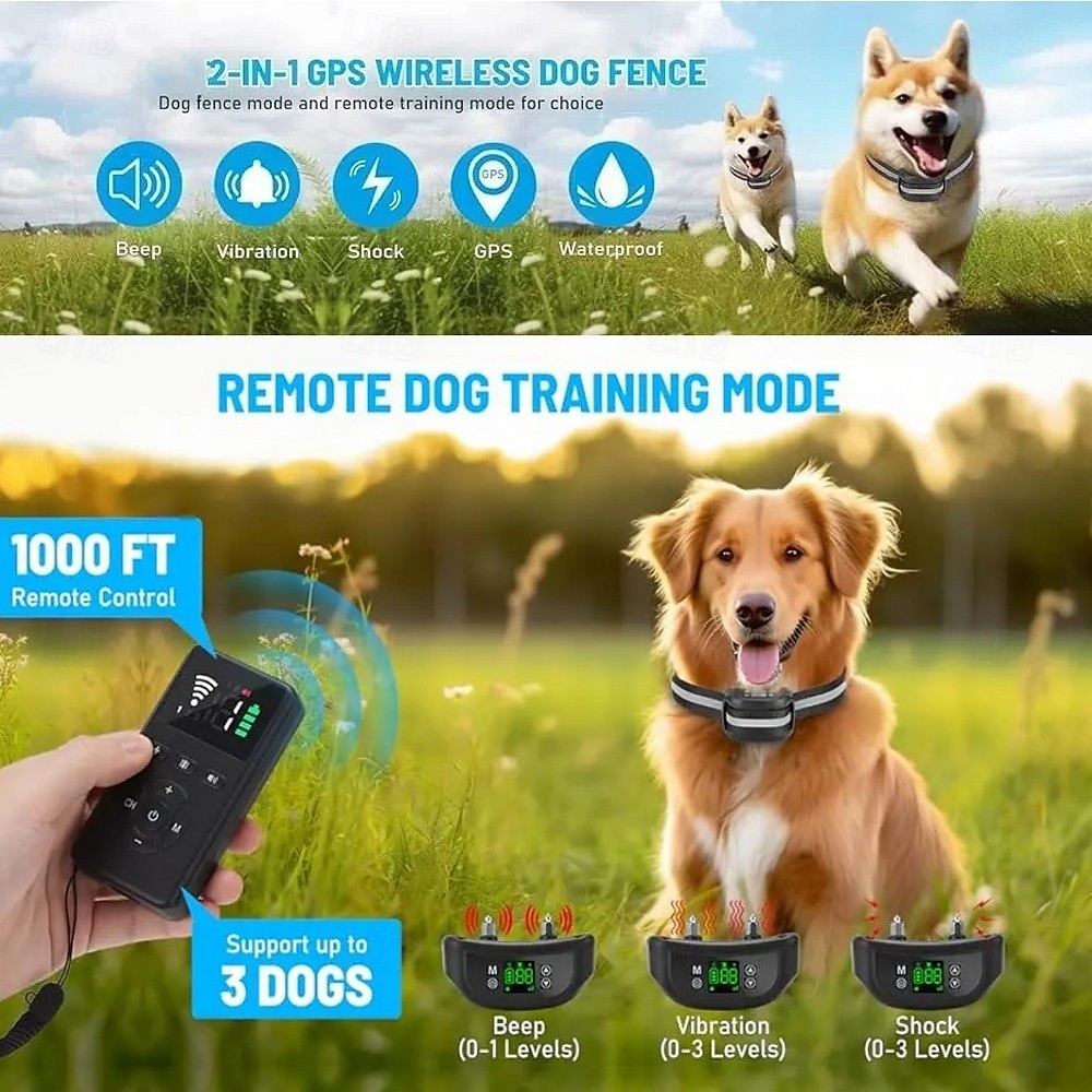 2 In 1 Outdoor Dog Pets GPS Fence & Training Collar Anti Runaway Wireless Boundary Containment Easy Setup Waterproof Rechargeabe 2025 - $136.99 –P4