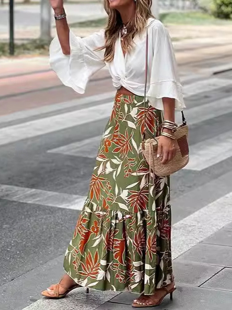 Women's Long Skirt Maxi Skirts Patchwork Floral Graphic Vacation Street Summer Elegant Vintage Green 2025 - $21.99 –P3
