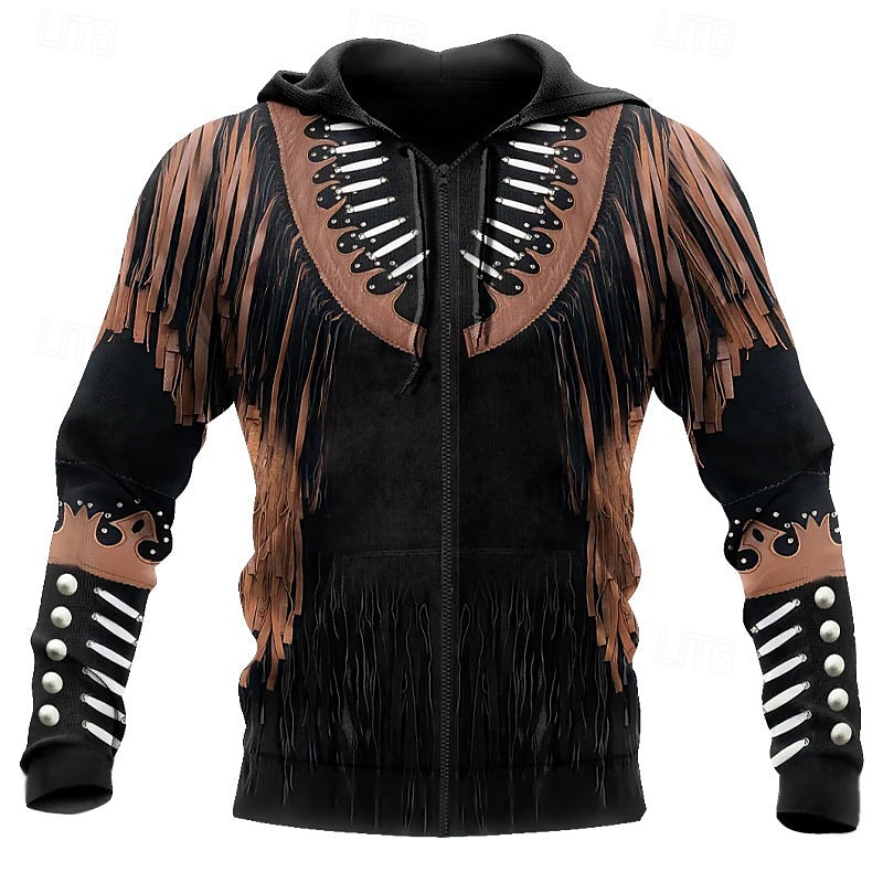 Men's Graphic Prints Hoodie Hoodies Sweatshirt Full Zip Hoodie Long Sleeve Hooded Sweatshirt Hooded Streetwear 3D Print Sports & Outdoor Daily Sports Black+Brown Black Zipper Print Spring & Fall 2025 - $33.99 –P11