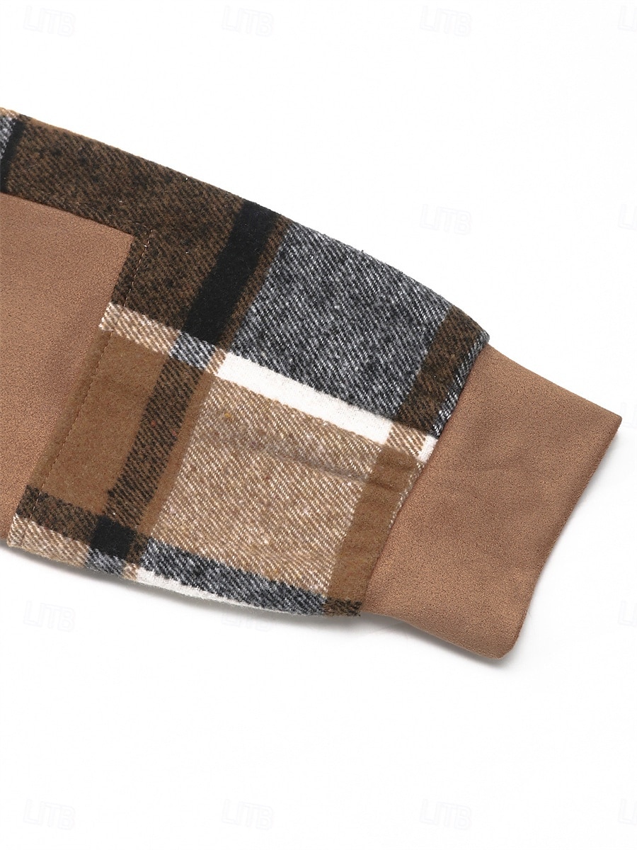 moletom feminino com capuz casual xadrez rua diário moletom com capuz patchwork estampa manga comprida marrom outono inverno de 2025 por $49.99 –P8
