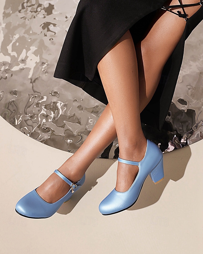 Hellblaue Mary Jane Pumps für Damen mit dekorativem Schnallenriemen und Blockabsatz – elegantes Schuhwerk für Partys und formelle Anlässe 2026 - $42.99 –P5
