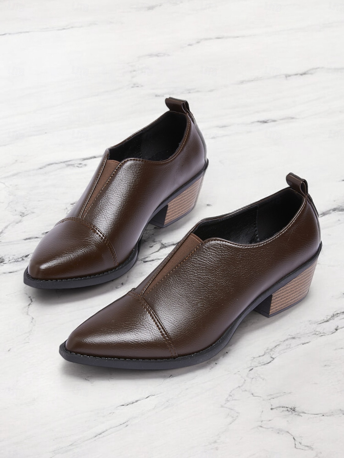 braune Slipper aus Kunstleder mit flachem Blockabsatz – bequemes und stylisches Büro-Schuhwerk für Damen 2025 - $29.99 –P1