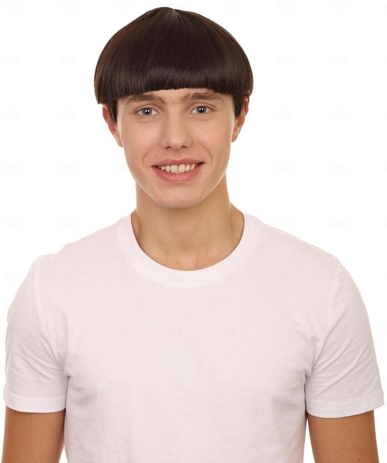 Peluca de corte de tazón retro de Halloween de 9 pulgadas para hombres adultos, colores marrones, cabello sintético suave para festivales, fiestas de anime, fibra sintética ignífuga 2025 - $18.99 –P1