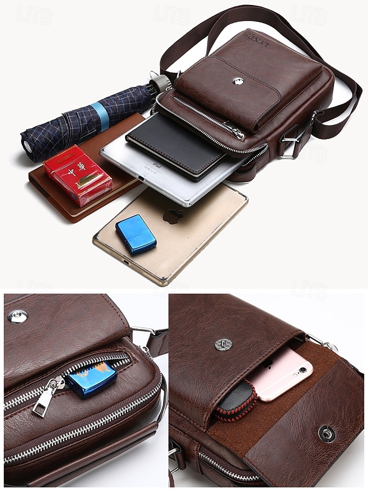 borsa a tracolla vintage in similpelle marrone da uomo – borsa a tracolla compatta con più tasche per viaggi, lavoro e uso quotidiano del 2025 a $24.99 –P6