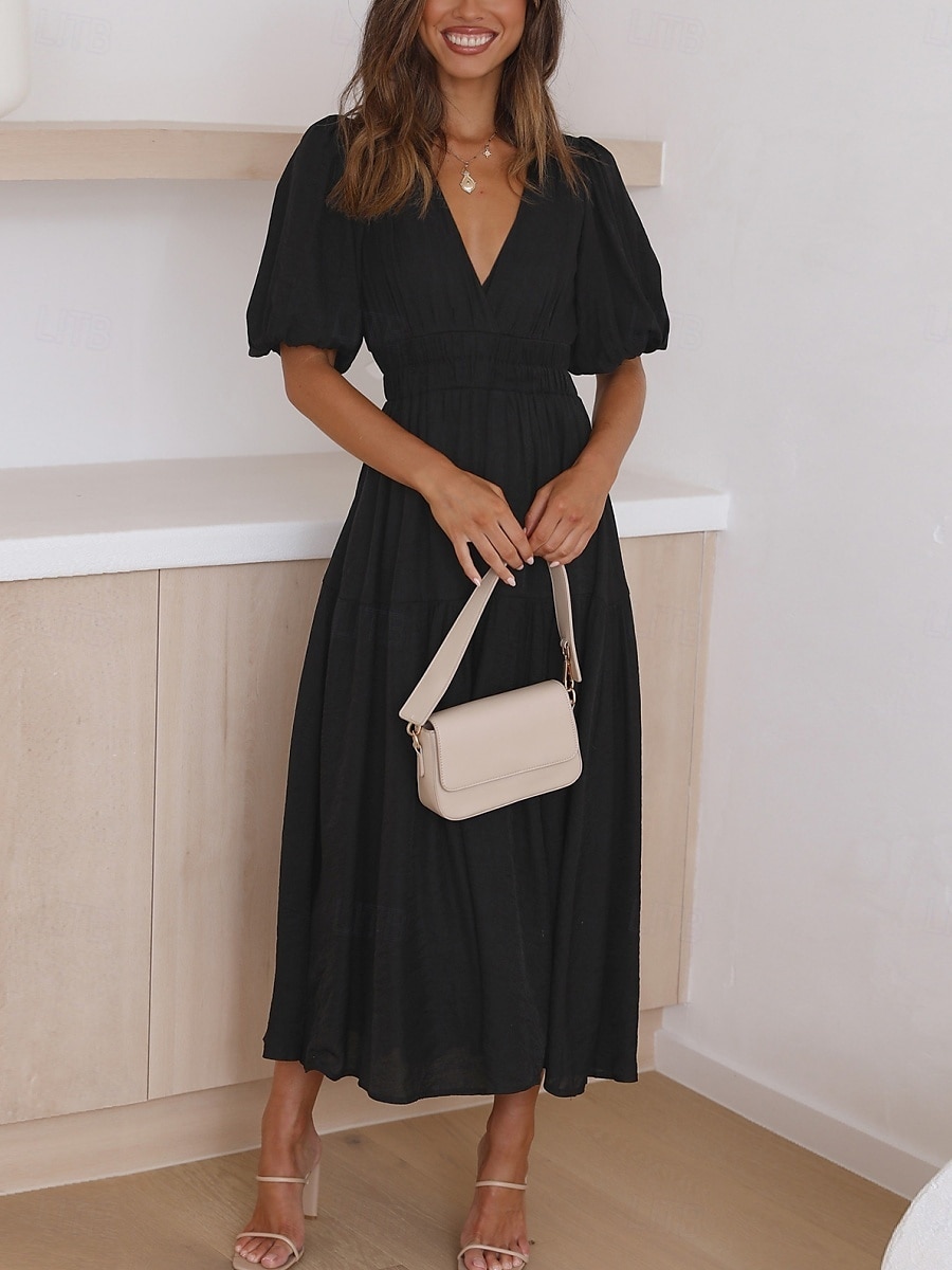 Robe casual Robe Trapèze Robe unie Femme Mini robe A Volants Sport & Loisir Plein Air Décontractées Col V Demi Manches Standard Noir Blanche Fuchsia S M L XL de 2025 ? $52.99 –P4