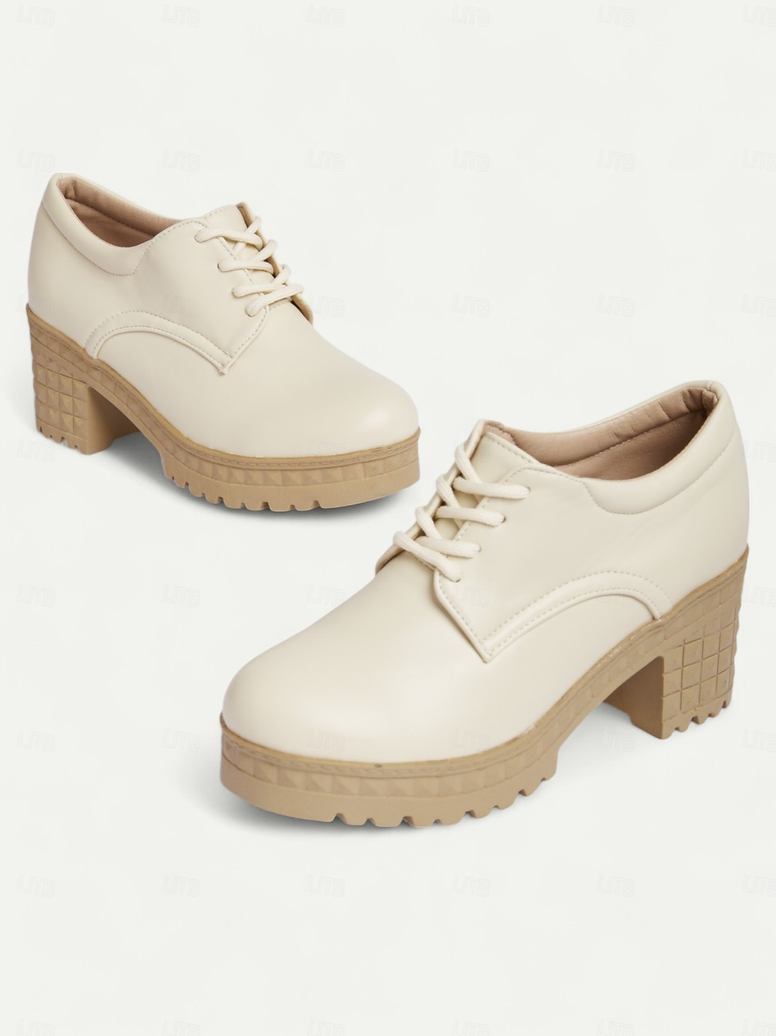 Women's Ivory Lace-Up Platform Oxford Shoes – Chunky Heels with Textured Soles for Casual and Office Wear 2025 - $42.99 –P4