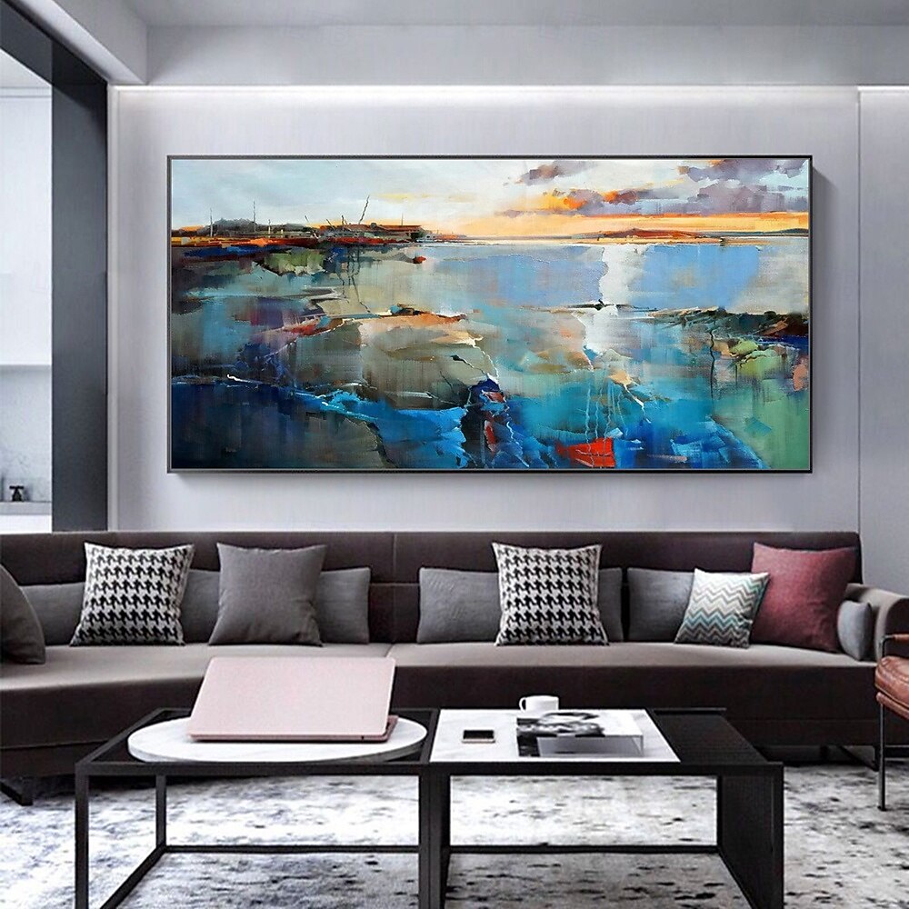 Mintura Handmade Lake View Oil Paintings On Canvas Wall Art Decoration Modern Abstract Landscape Picture For Home Decor Rolled Frameless Unstretched Painting 2025 - $77.99 –P4