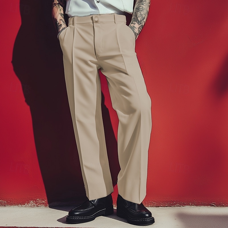 Voor heren Pakken Broek Kostuumbroek Voorvak Recht been Effen Comfort Bruiloft liiketoiminta Strand Modieus Chique en modern Zwart Wit 2025 - $27.99 –P3